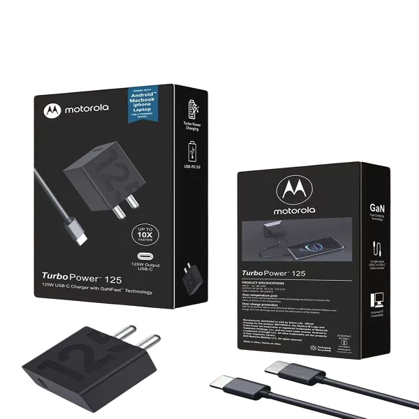 TurboPower 125W GaN Charger – 125W Fast Charging | GaN Tech + Cable Included | Imported Pack Available! -Motorola  ⚡