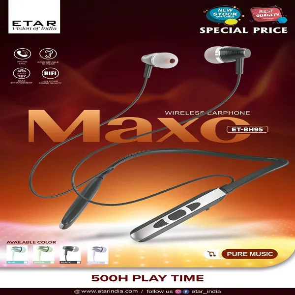 ETAR Maxoco ET-BH95 – 500H Playtime Bluetooth Neckband | Pure HiFi Music On the Go! 🎧